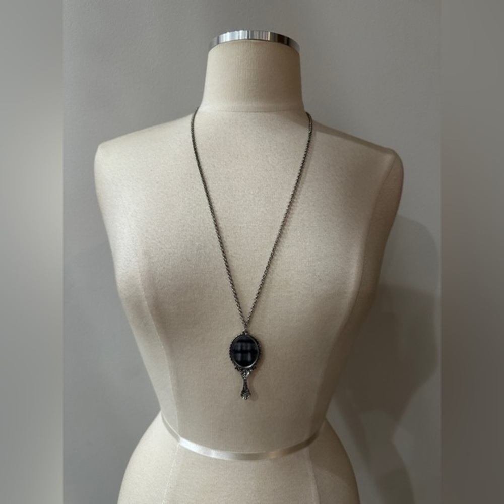 Vintage Silver Hand Mirror Pendant Necklace
